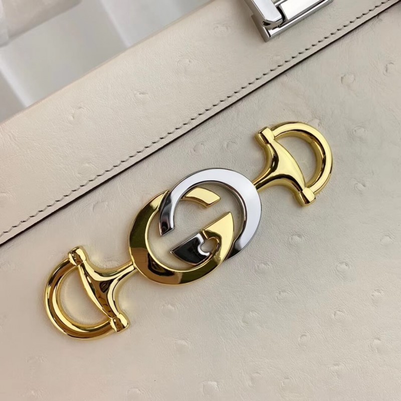 Bolsa de mango de cuero de avestruct de Gucci Zumi Ostrich 564714 White-4