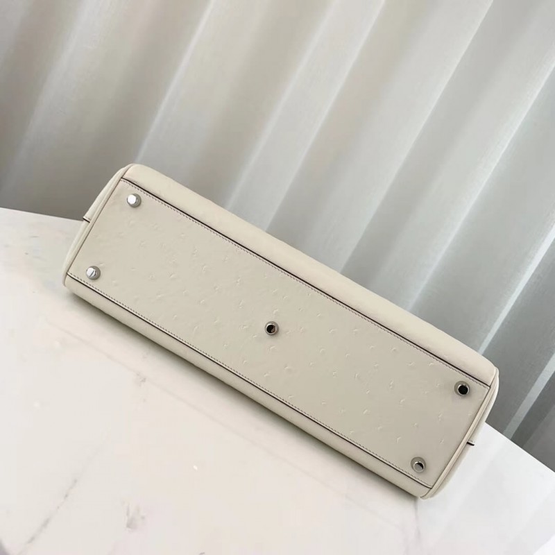 Bolsa de mango de cuero de avestruct de Gucci Zumi Ostrich 564714 White-5
