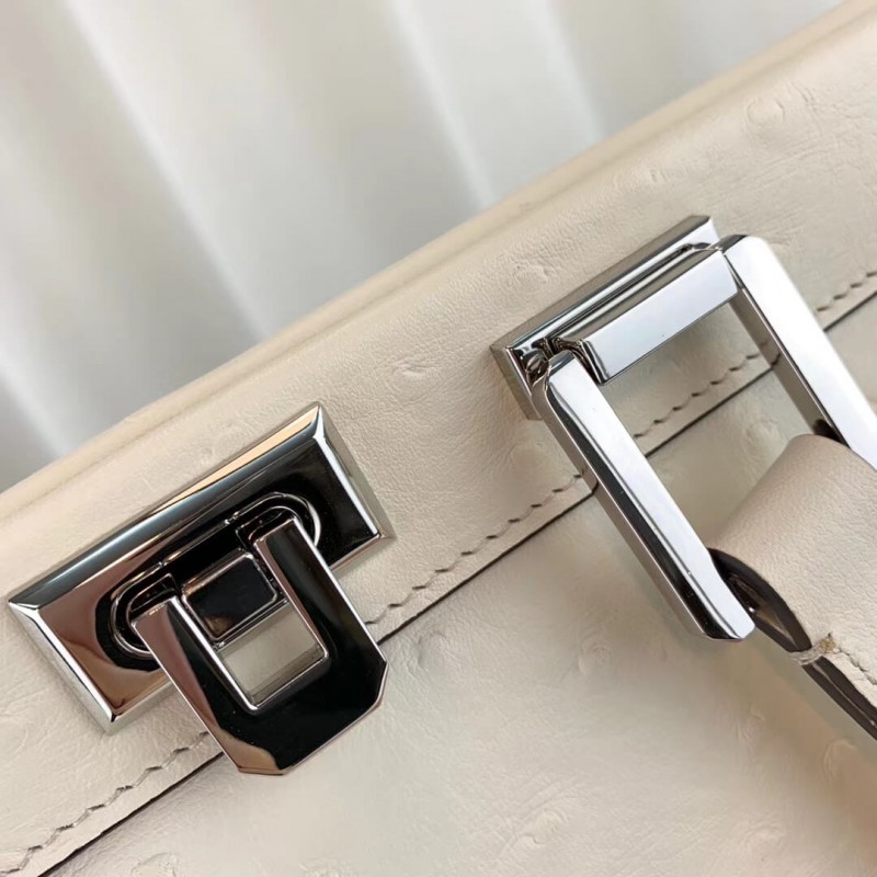 Bolsa de mango de cuero de avestruct de Gucci Zumi Ostrich 564714 White-6