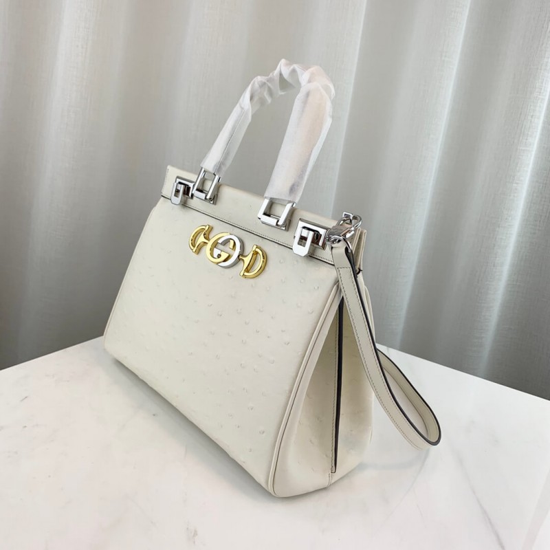 Bolsa de mango de cuero de avestruct de Gucci Zumi Ostrich 569712 White-1