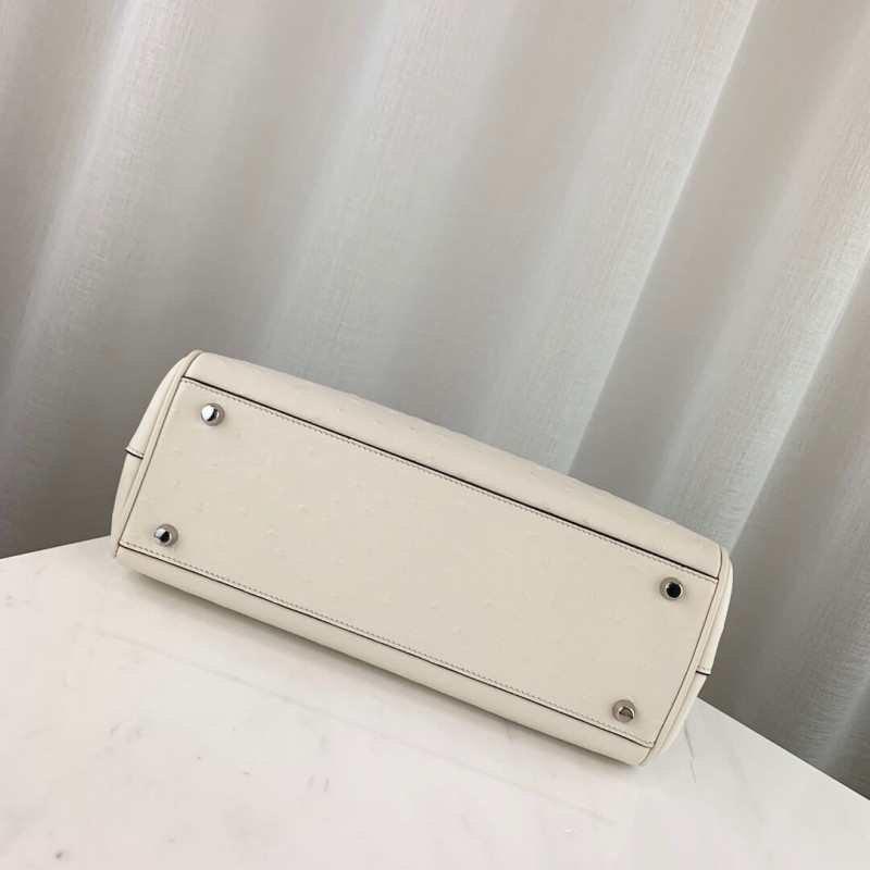 Bolsa de mango de cuero de avestruct de Gucci Zumi Ostrich 569712 White-3