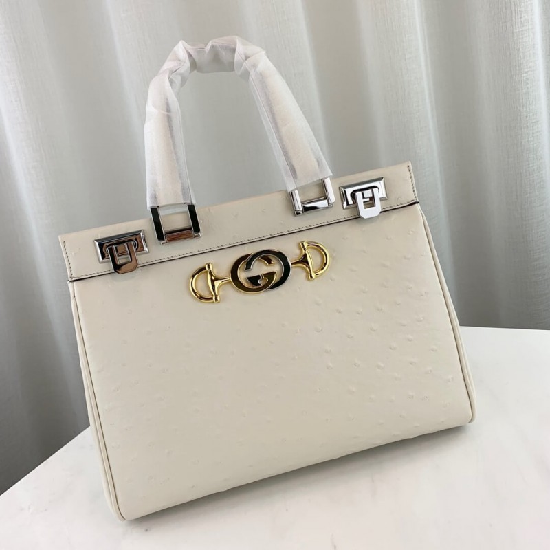 Bolsa de mango de cuero de avestruct de Gucci Zumi Ostrich 569712 White-4