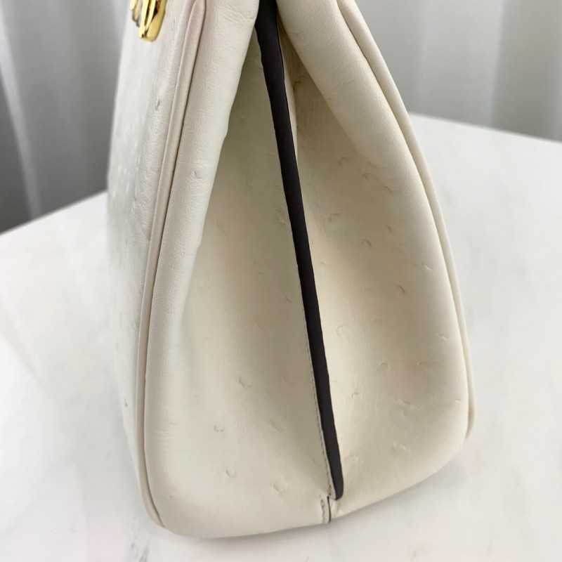 Bolsa de mango de cuero de avestruct de Gucci Zumi Ostrich 569712 White-5