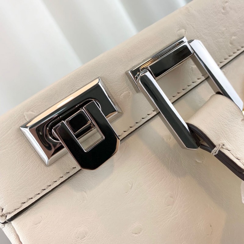 Bolsa de mango de cuero de avestruct de Gucci Zumi Ostrich 569712 White-6