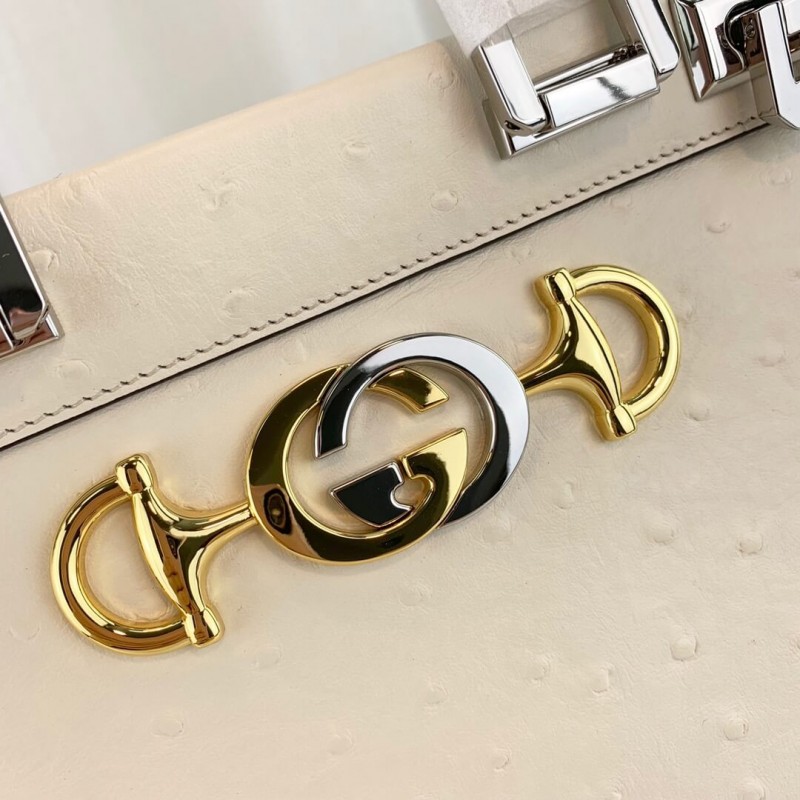 Bolsa de mango de cuero de avestruct de Gucci Zumi Ostrich 569712 White-7