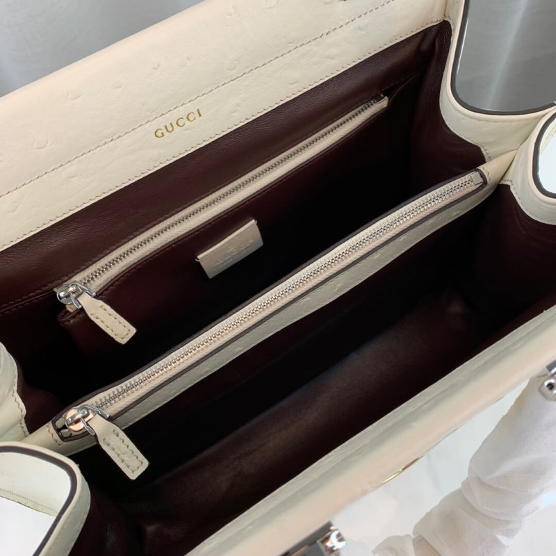 Bolsa de mango de cuero de avestruct de Gucci Zumi Ostrich 569712 White-8