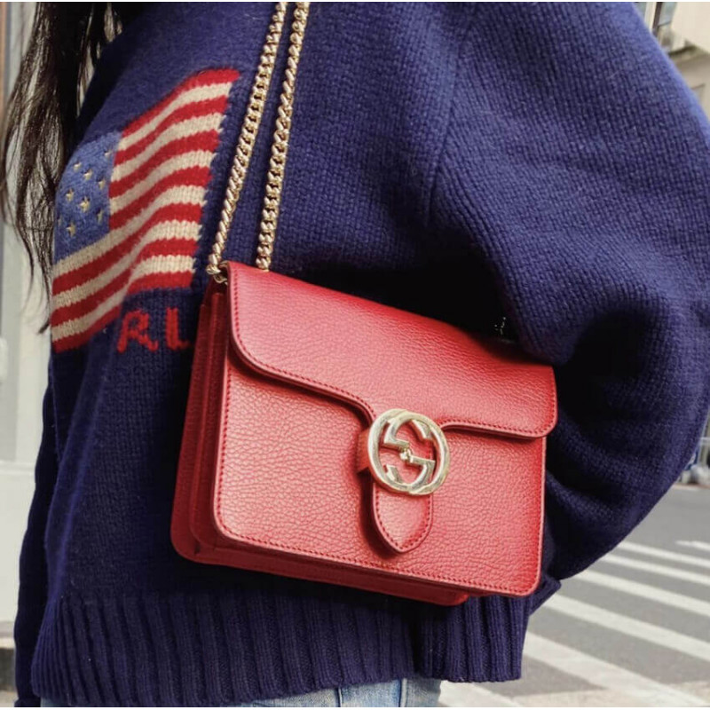 Bolso de cuerpo de cuero de la cadena de enclavamiento de Gucci 510304-1
