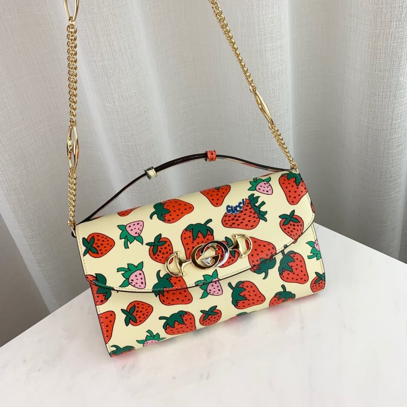 Gucci zumi estampado de fresa pequeño bolso de hombro 572375-3