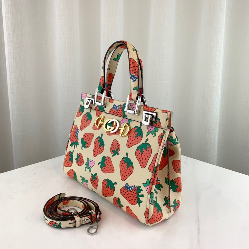 Gucci zumi estampado de fresa pequeña bolsa de mango superior 569712-2