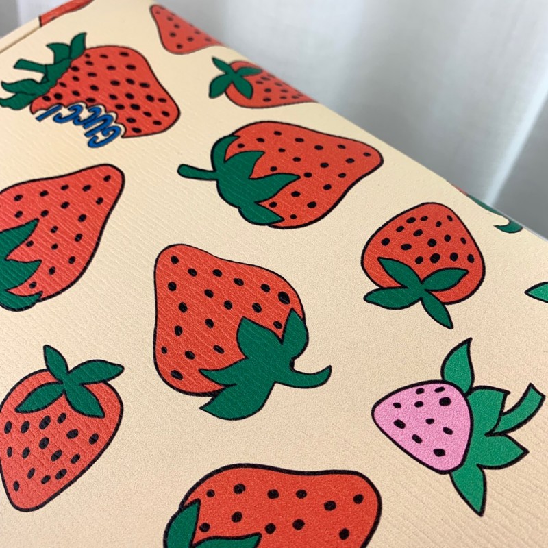 Gucci zumi estampado de fresa pequeña bolsa de mango superior 569712-3