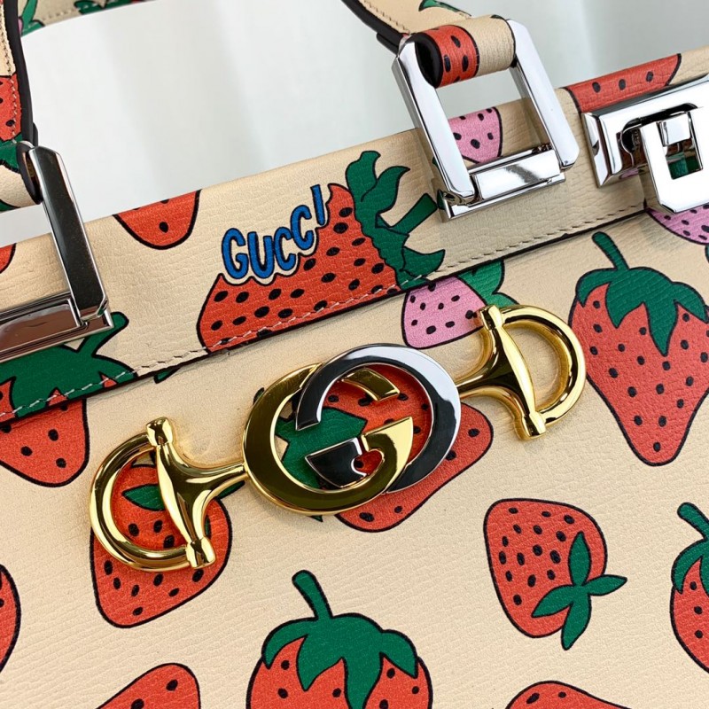 Gucci zumi estampado de fresa pequeña bolsa de mango superior 569712-4