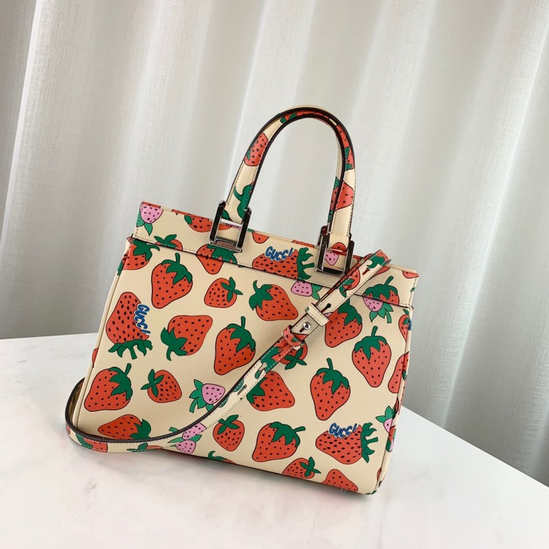 Gucci zumi estampado de fresa pequeña bolsa de mango superior 569712-5