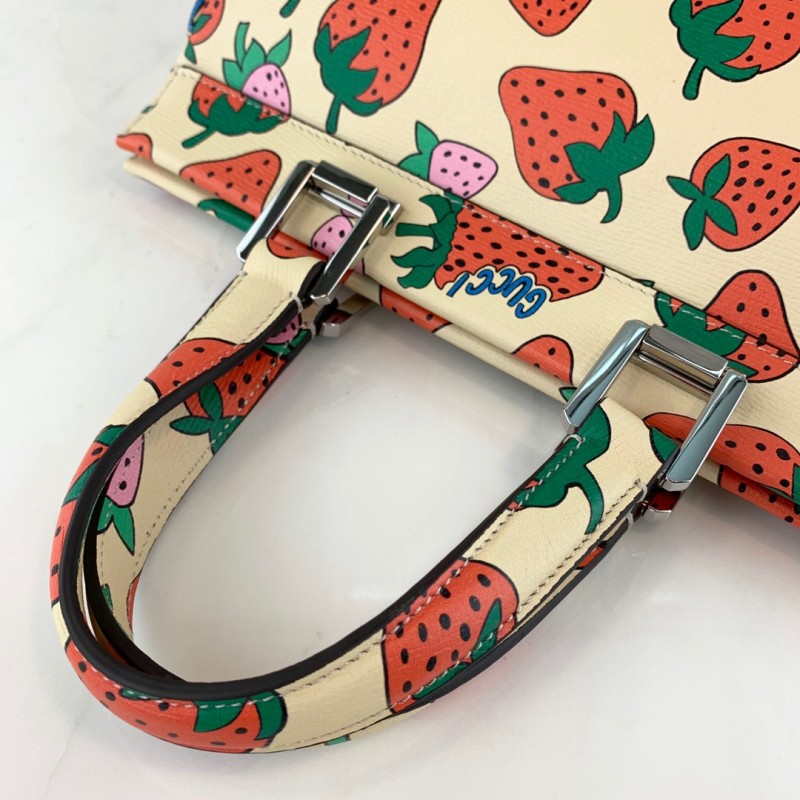 Gucci zumi estampado de fresa pequeña bolsa de mango superior 569712-6