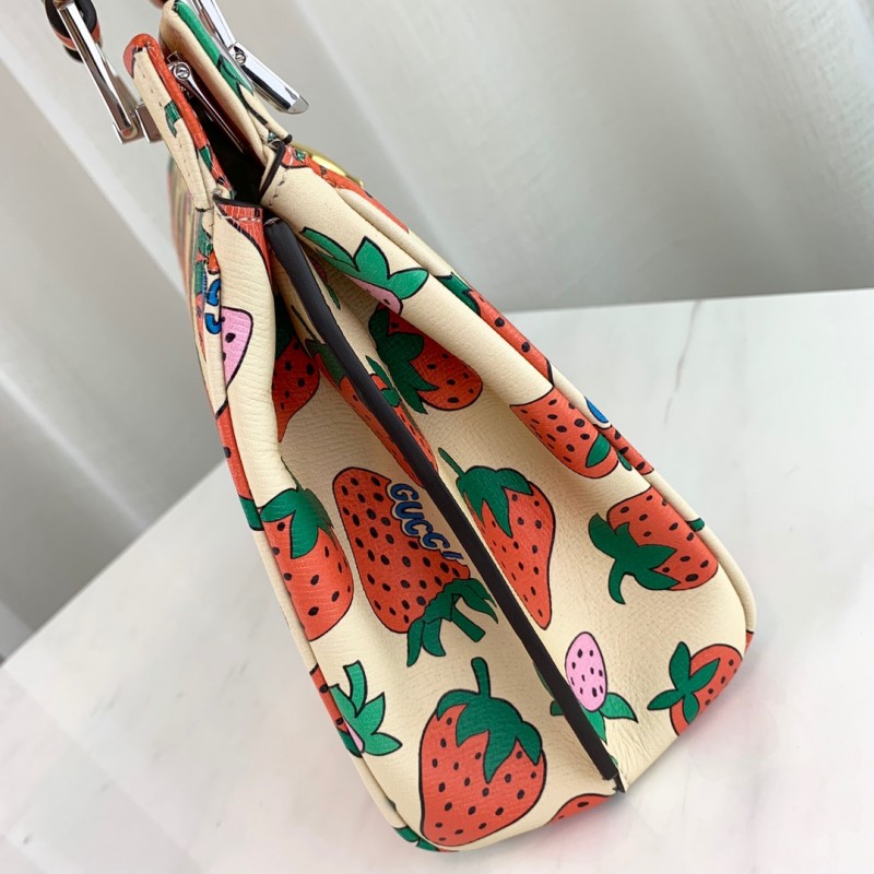 Gucci zumi estampado de fresa pequeña bolsa de mango superior 569712-7