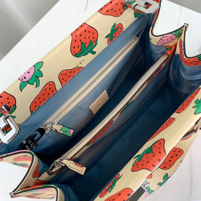 Gucci zumi estampado de fresa pequeña bolsa de mango superior 569712-8