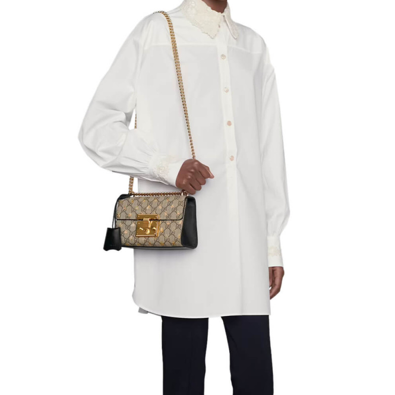 Gucci candado pequeño GG Bees Shoulder Bolsa 409487-1