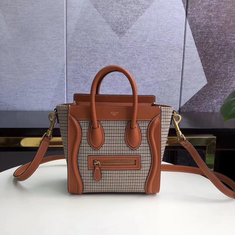 Bolsa de equipaje Celine Nano en tweed y piel de ternera lisa 189242-1