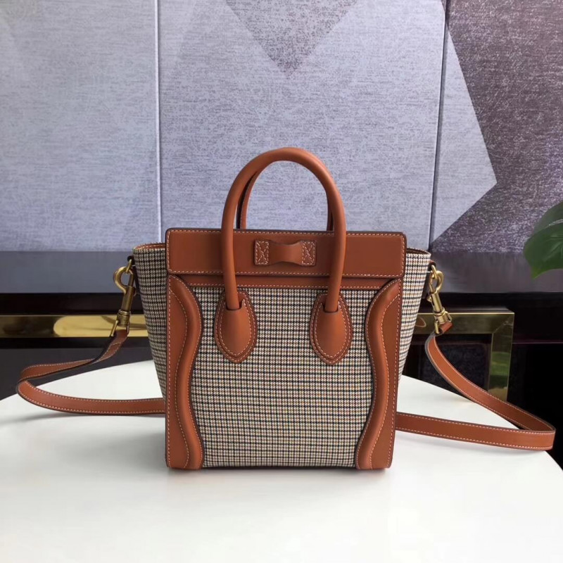 Bolsa de equipaje Celine Nano en tweed y piel de ternera lisa 189242-2