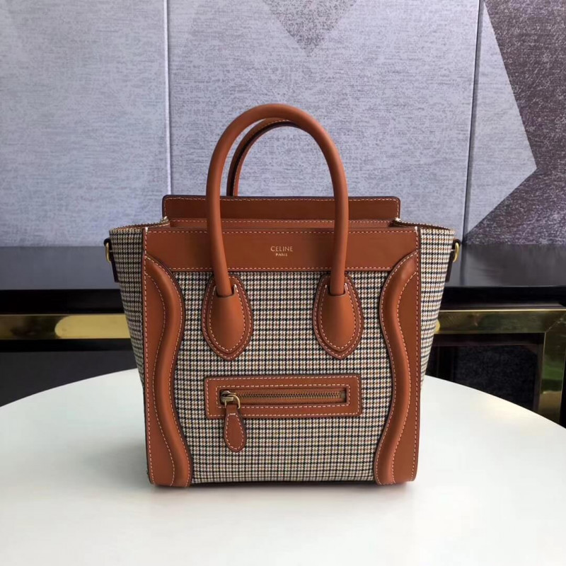 Bolsa de equipaje Celine Nano en tweed y piel de ternera lisa 189242-3
