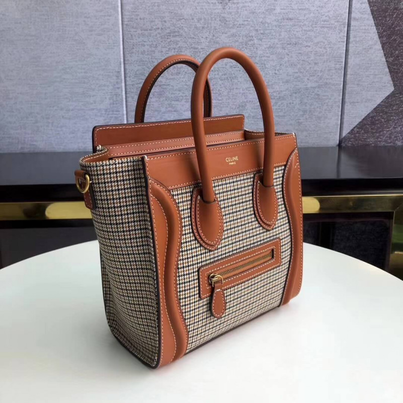 Bolsa de equipaje Celine Nano en tweed y piel de ternera lisa 189242-5