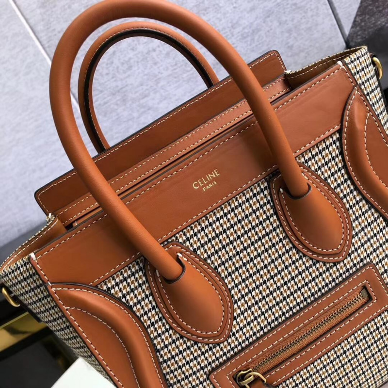 Bolsa de equipaje Celine Nano en tweed y piel de ternera lisa 189242-6