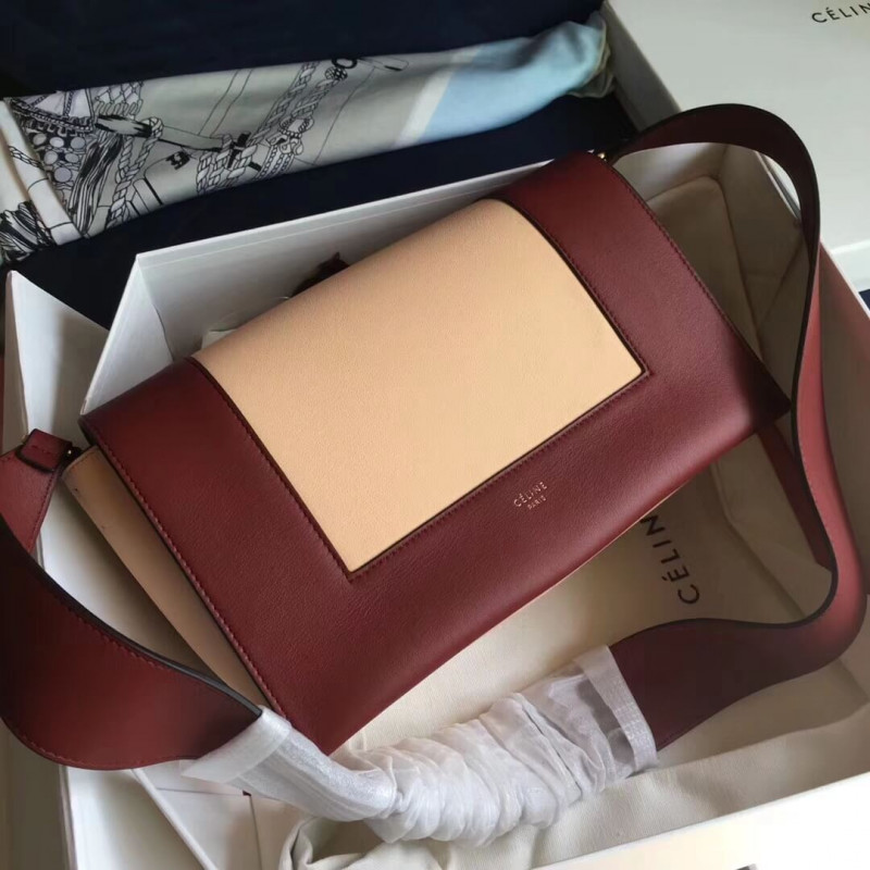 Bolso de hombro medio de marco Celine 180263 rojo/beige-1