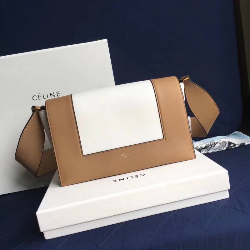 Bolso de hombro medio de marco Celine 180263 albaricoque/blanco-5