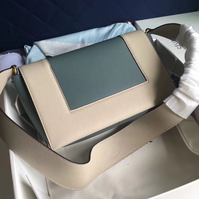 Bolso de hombro medio de marco Celine 180263 Blanco/azul claro-3