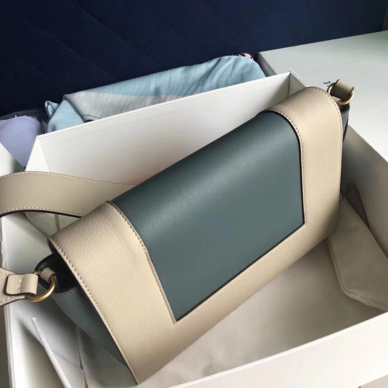 Bolso de hombro medio de marco Celine 180263 Blanco/azul claro-4
