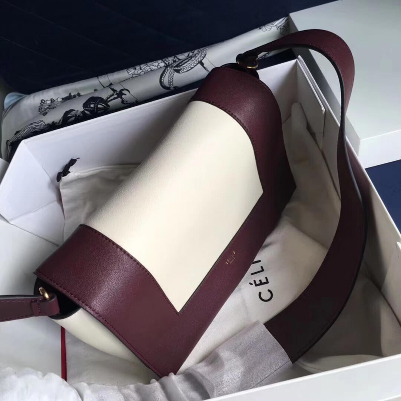 Bolso de hombro medio de marco Celine 180263 Borgoña/Blanco-2