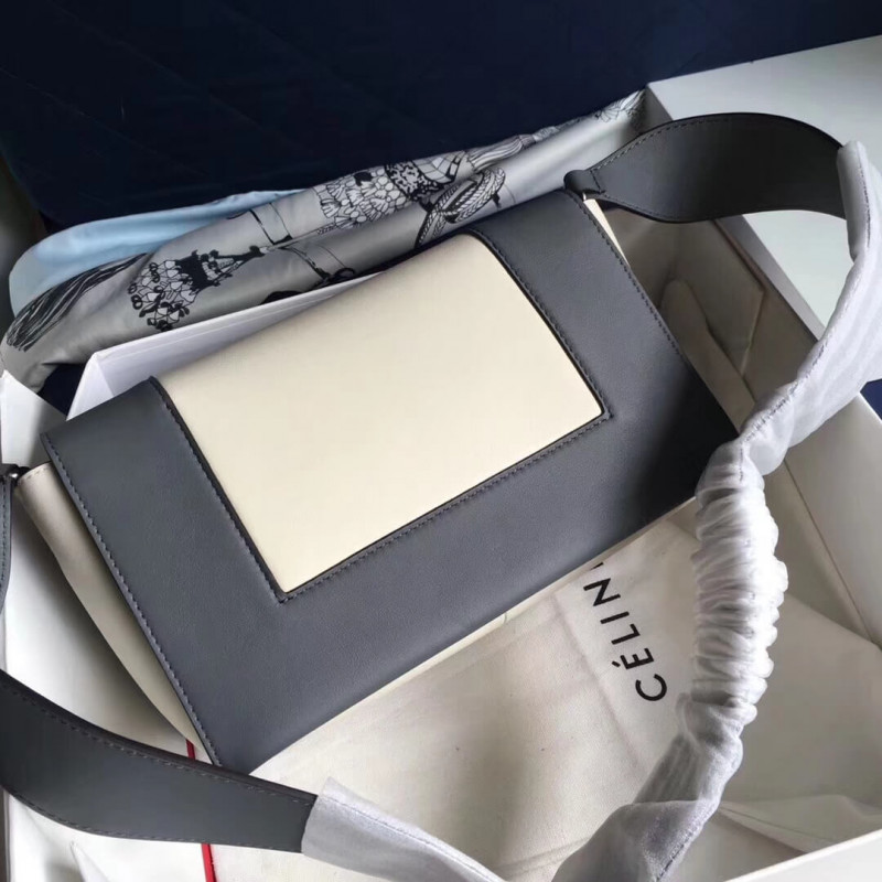 Bolsa de hombro medio de marco Celine 180263 gris/blanco-3