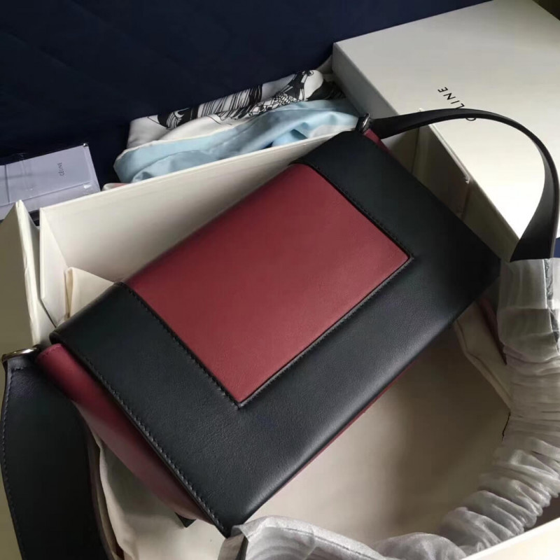 Bolso de hombro medio de marco Celine 180263 Negro/Borgoña-3