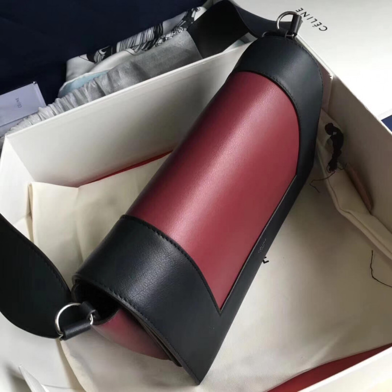 Bolso de hombro medio de marco Celine 180263 Negro/Borgoña-4
