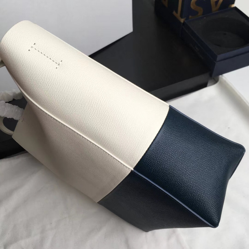 Celine Cabas pequeñas en becerro de grano 189813 Blanco/azul-2