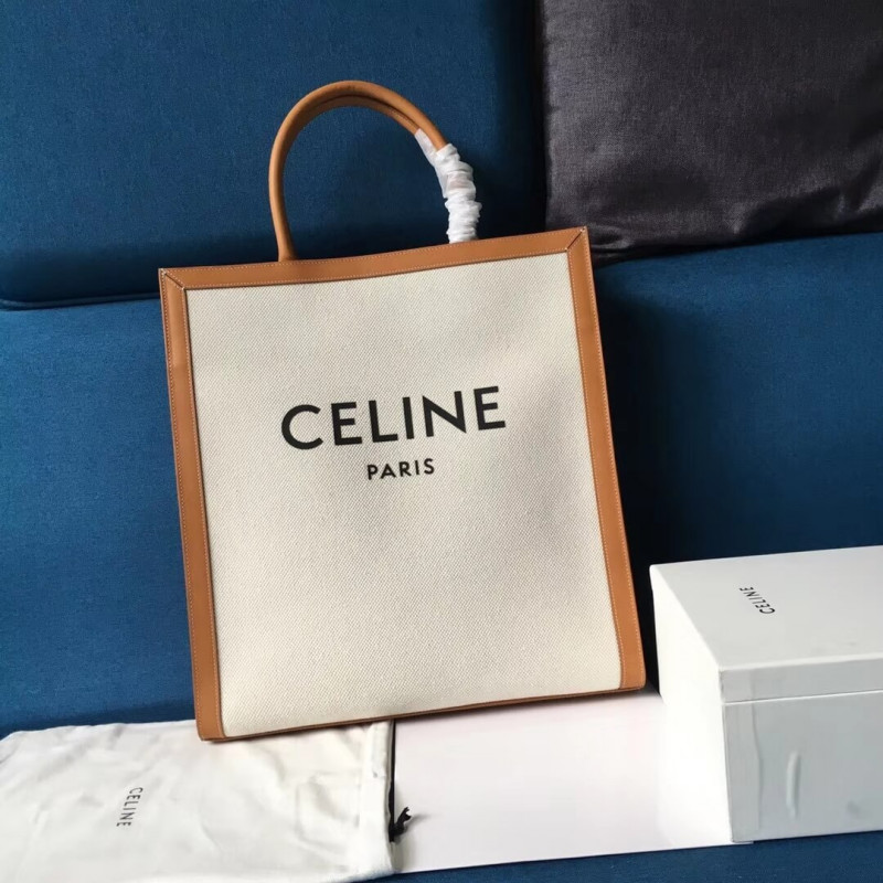 Celine vertical Cabas Celine en lienzo con impresión Celine y piel de ternero 190402-1