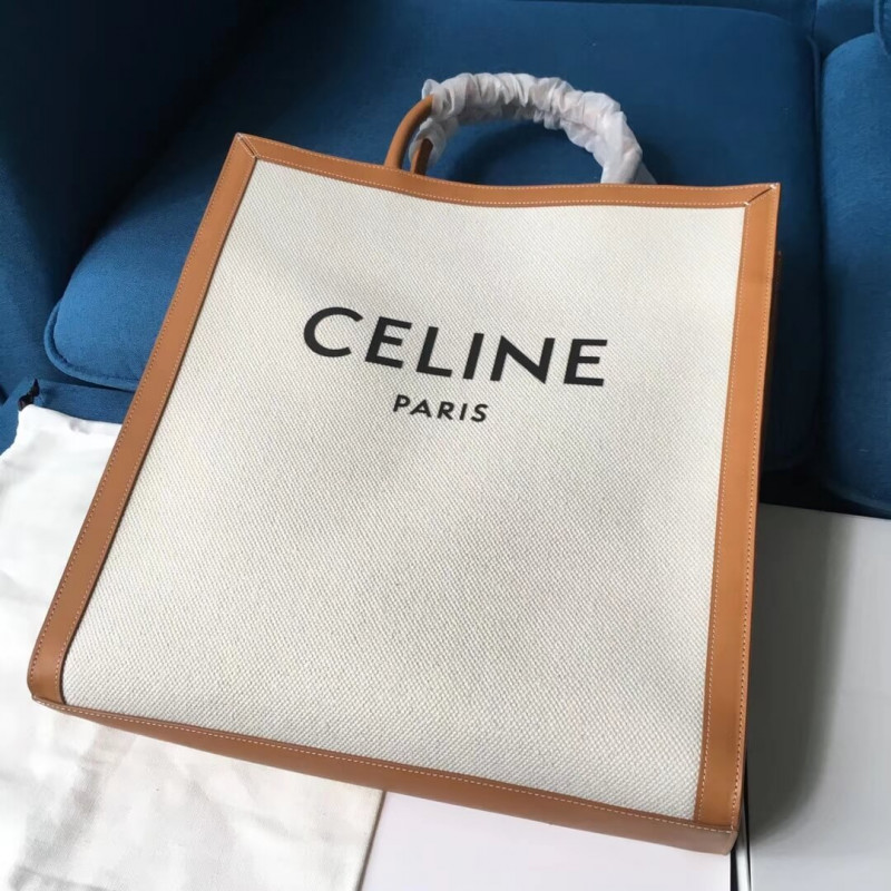 Celine vertical Cabas Celine en lienzo con impresión Celine y piel de ternero 190402-8
