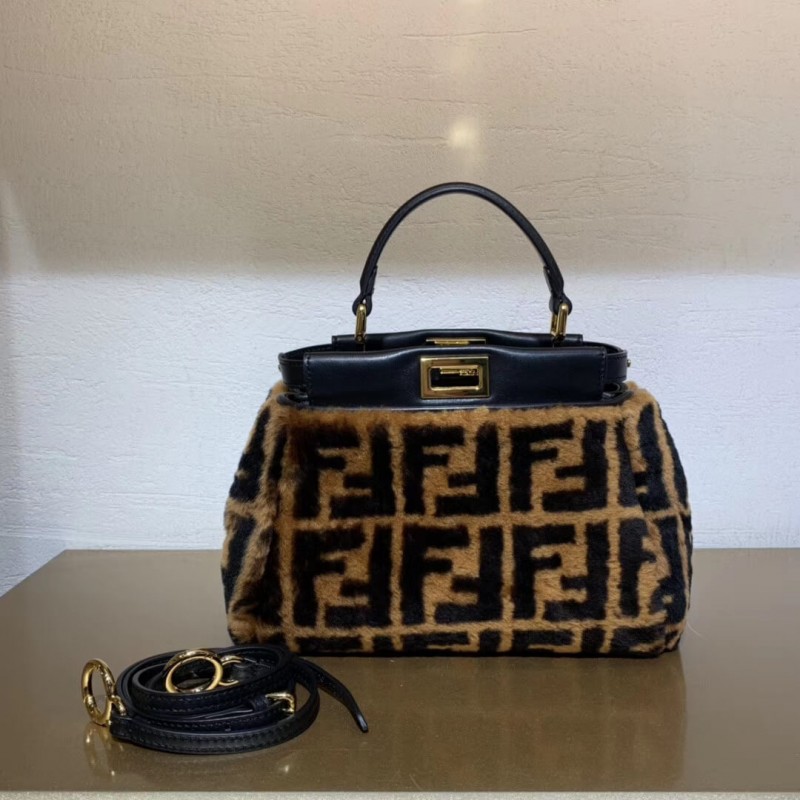 Fendi Peekaboo icónico mini bolso de piel de oveja marrón 8bn244-1