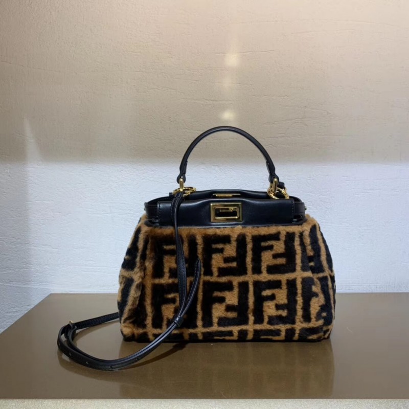 Fendi Peekaboo icónico mini bolso de piel de oveja marrón 8bn244-2