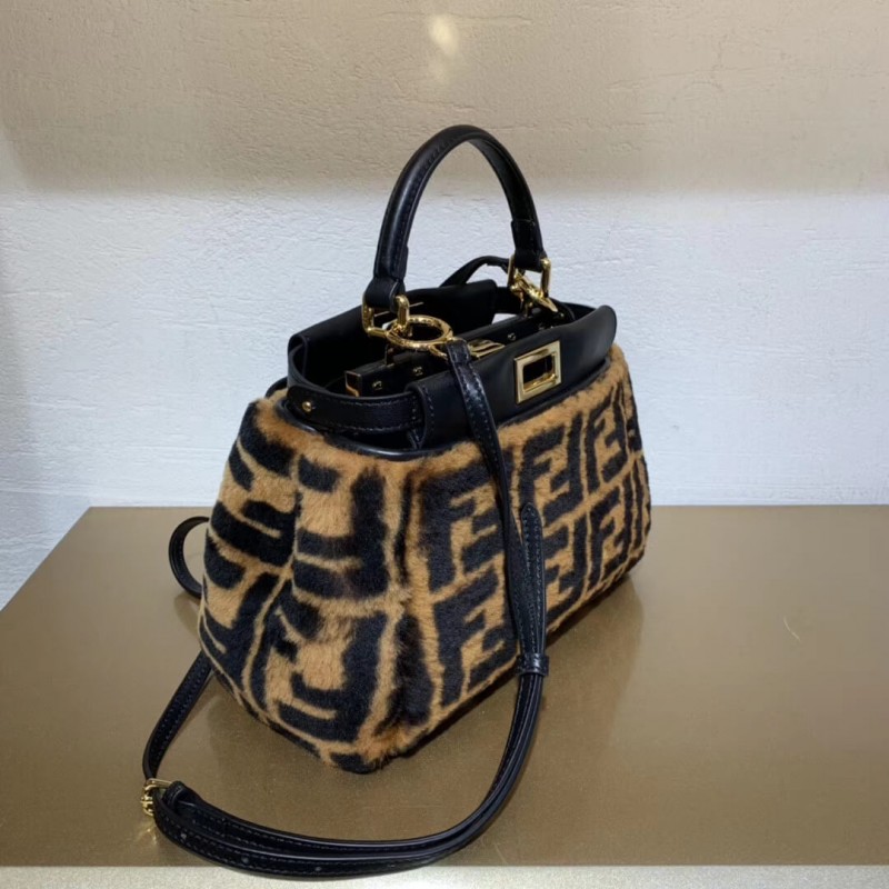 Fendi Peekaboo icónico mini bolso de piel de oveja marrón 8bn244-3