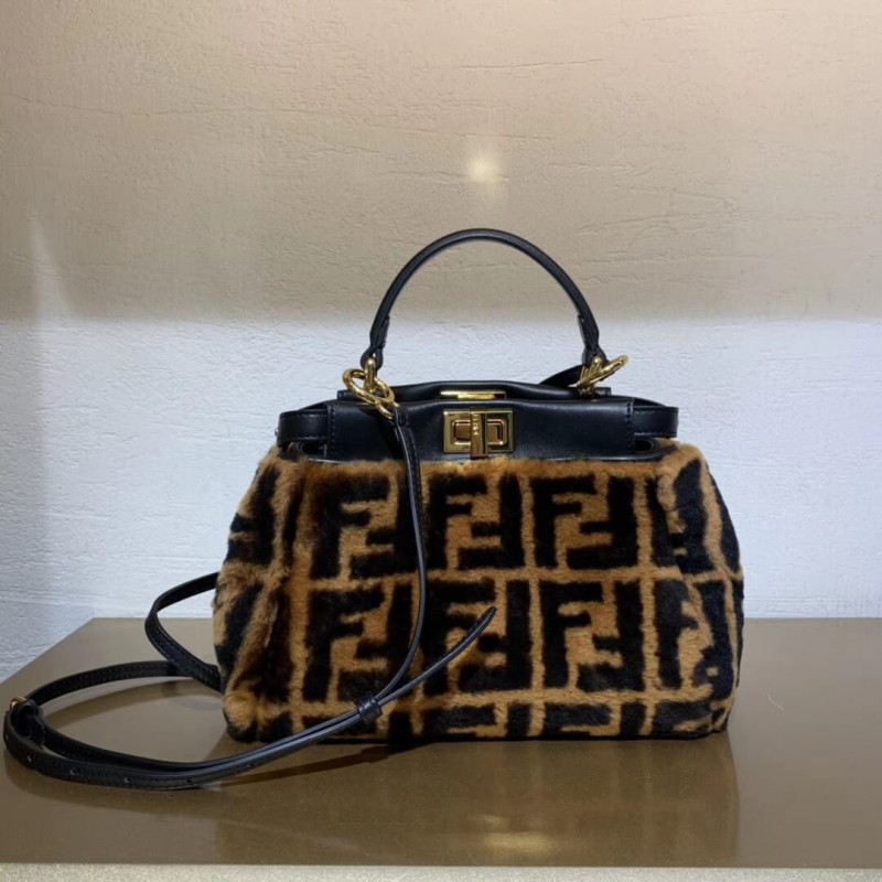 Fendi Peekaboo icónico mini bolso de piel de oveja marrón 8bn244-4
