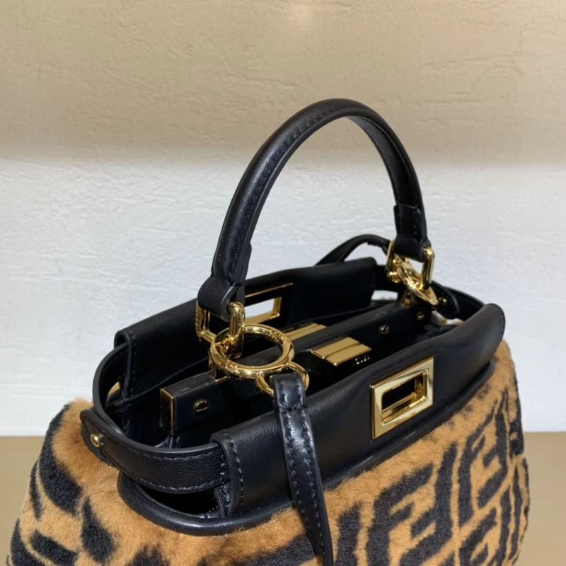 Fendi Peekaboo icónico mini bolso de piel de oveja marrón 8bn244-5