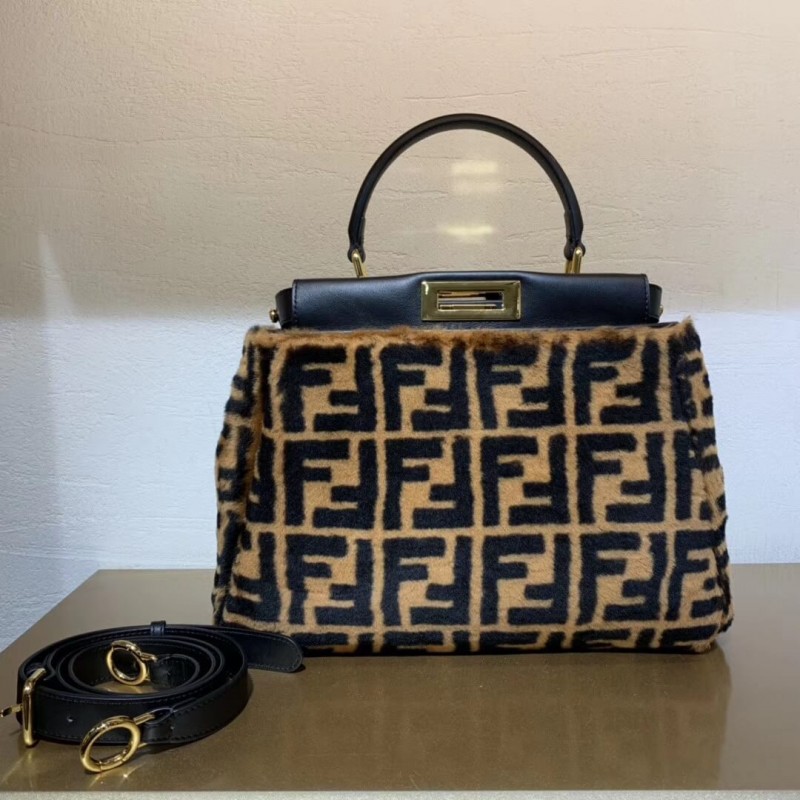 Fendi Peekaboo icónico Bolsa de piel de oveja marrón mediana 8bn290-1