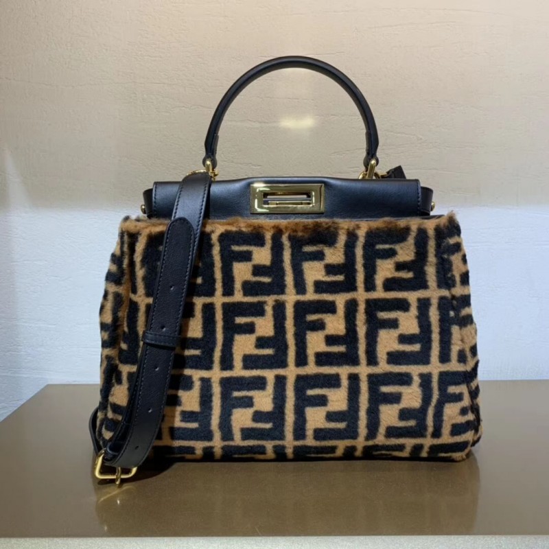 Fendi Peekaboo icónico Bolsa de piel de oveja marrón mediana 8bn290-2