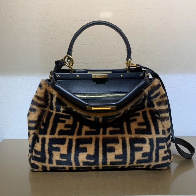 Fendi Peekaboo icónico Bolsa de piel de oveja marrón mediana 8bn290-3