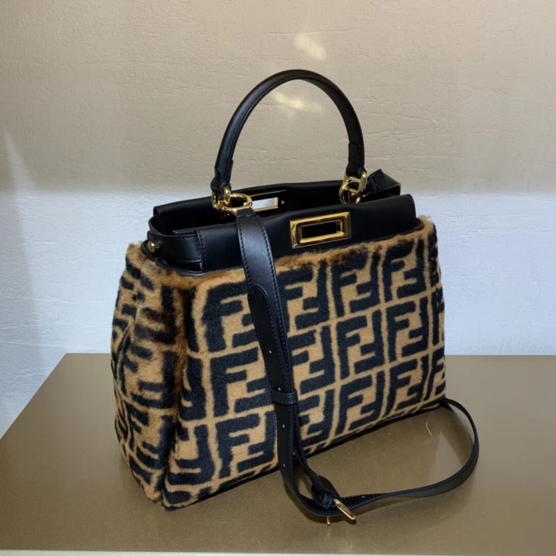 Fendi Peekaboo icónico Bolsa de piel de oveja marrón mediana 8bn290-4