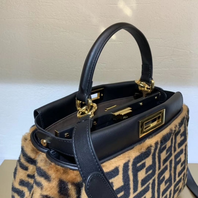 Fendi Peekaboo icónico Bolsa de piel de oveja marrón mediana 8bn290-5