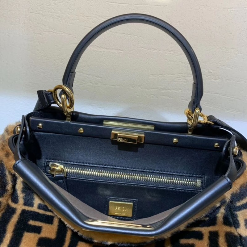 Fendi Peekaboo icónico Bolsa de piel de oveja marrón mediana 8bn290-6
