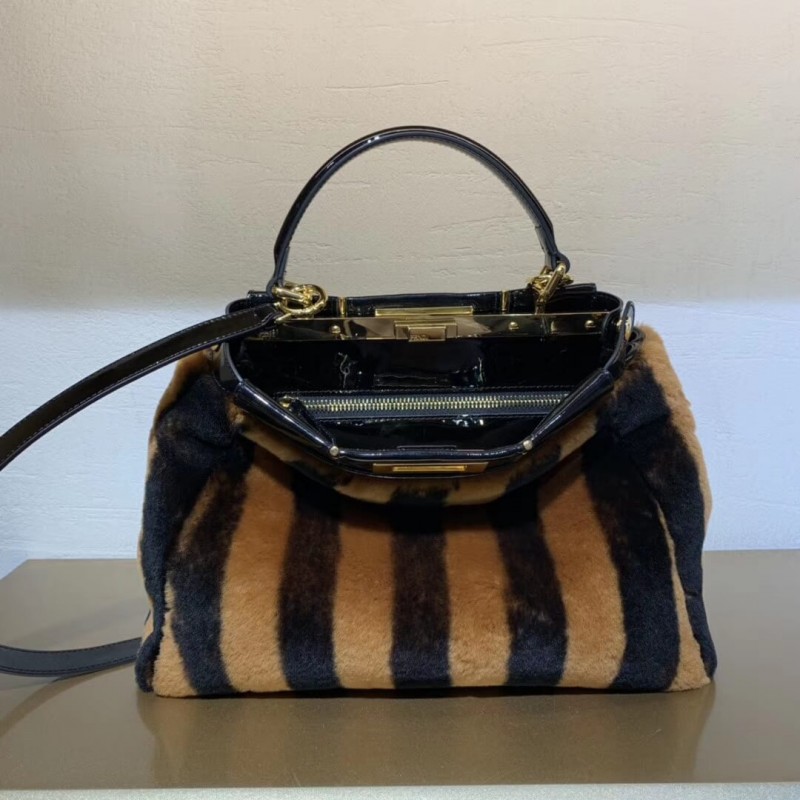 Fendi Peekaboo icónico Medium Black Mink Bolsa 8bn290-4