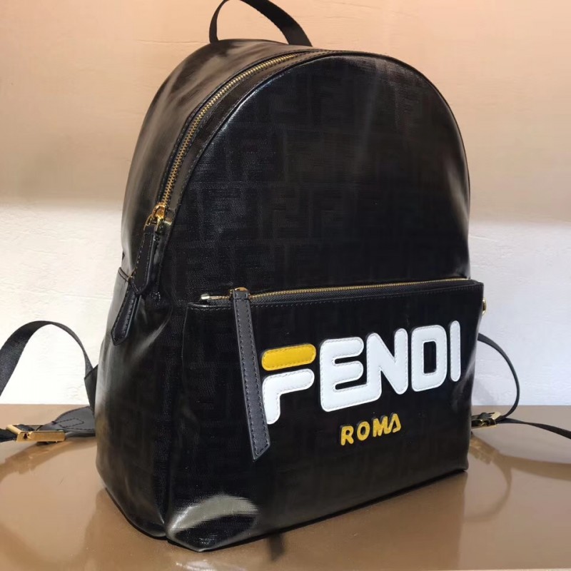 Fendi Mania logo Zucca recubierto medio de lona negra mochila 8BZ039-1