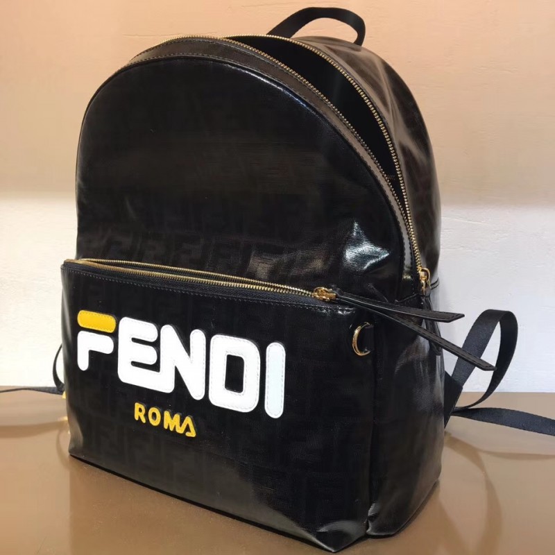 Fendi Mania logo Zucca recubierto medio de lona negra mochila 8BZ039-2